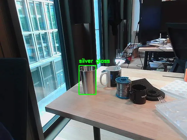 Silver glasses detected with bounding box overlay