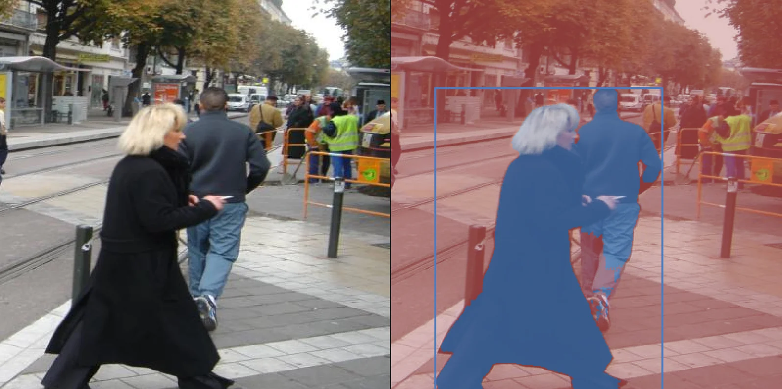 SAM3 segmentation example: input image on the left, segmentation masks on the right
